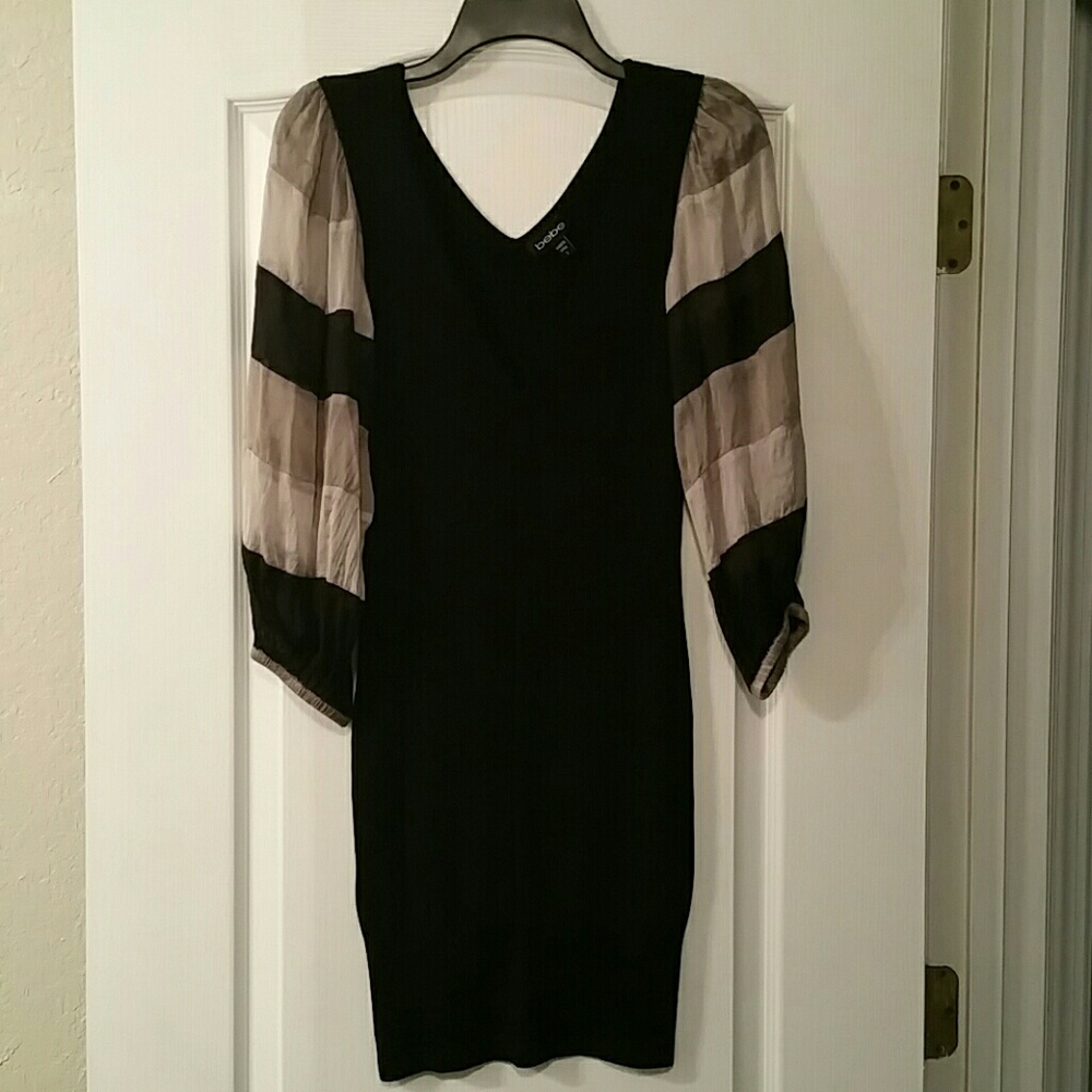 Bebe Dress with striped silk sleeves size S